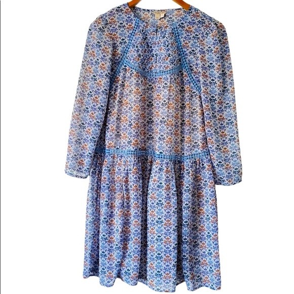 Anthro Holding Horses Crochet Lace Blue Floral Peasant Swing Baby Doll Dress - Picture 7 of 10